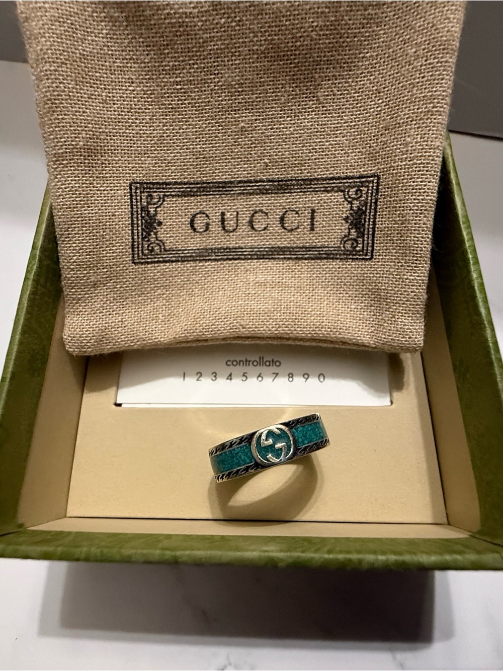 Gucci Silver Band Ring with Turquoise Inlay - Picture 8 of 10